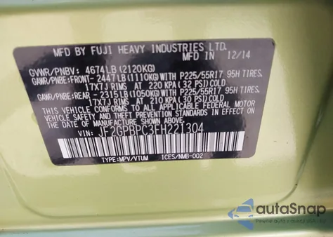 2015 Subaru Xv Crosstrek Hybrid Touring z USA, uszkodzony, nr VIN JF2GPBPC3FH221304